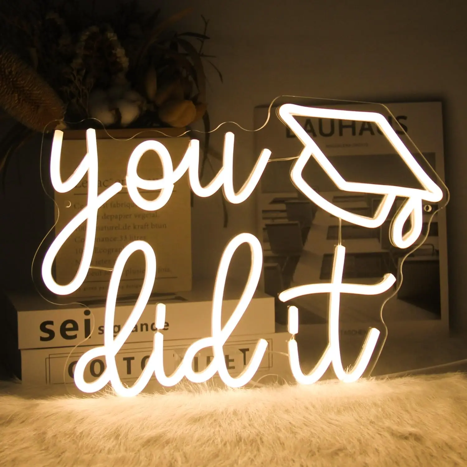 

Congrats Grad Neon Sign You Did It Warm White Congrats Sign Background Neon Signs for Wall Decor Celebrate Neon Lights for Class