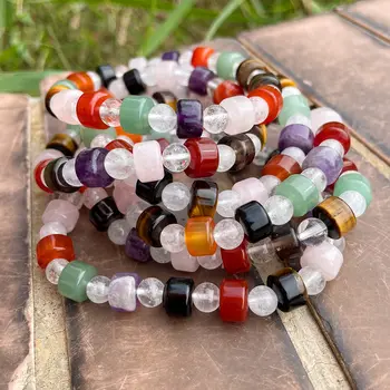 清倉特賣 天然七脈輪水晶珠 5*8mm 手工手鍊 適用於珠寶製作 DIY、波西米亞風工藝品 8 最佳銷售 脈輪珠 - №8