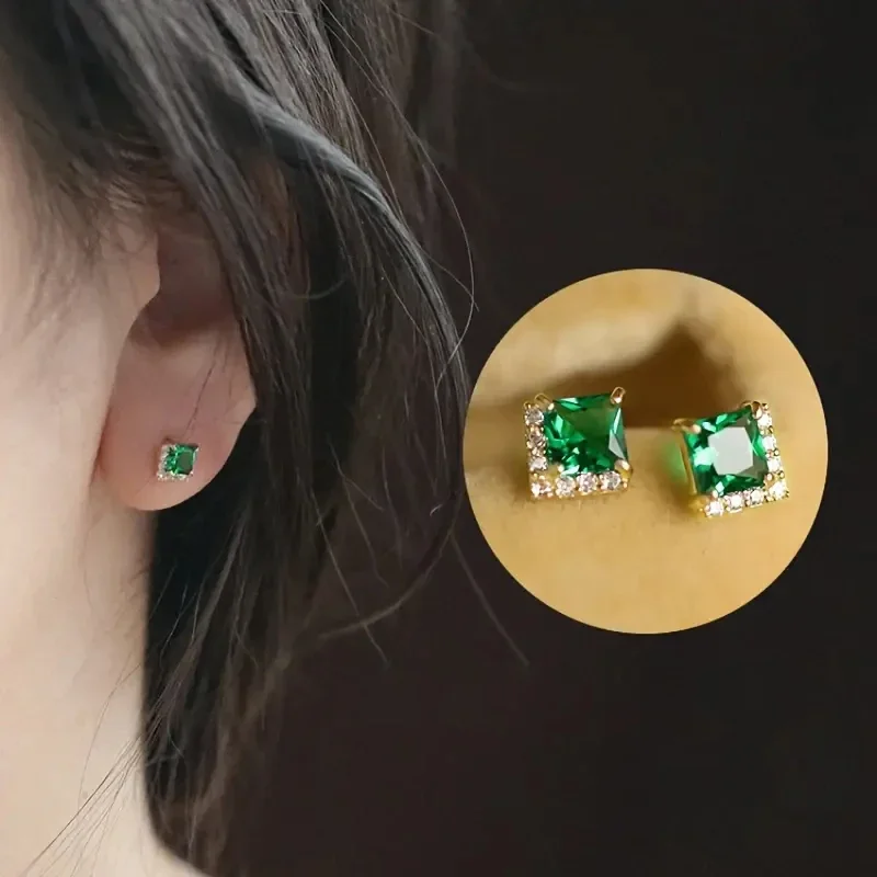 Women's Huitan Stud Earrings with Bright Green/White CZ
