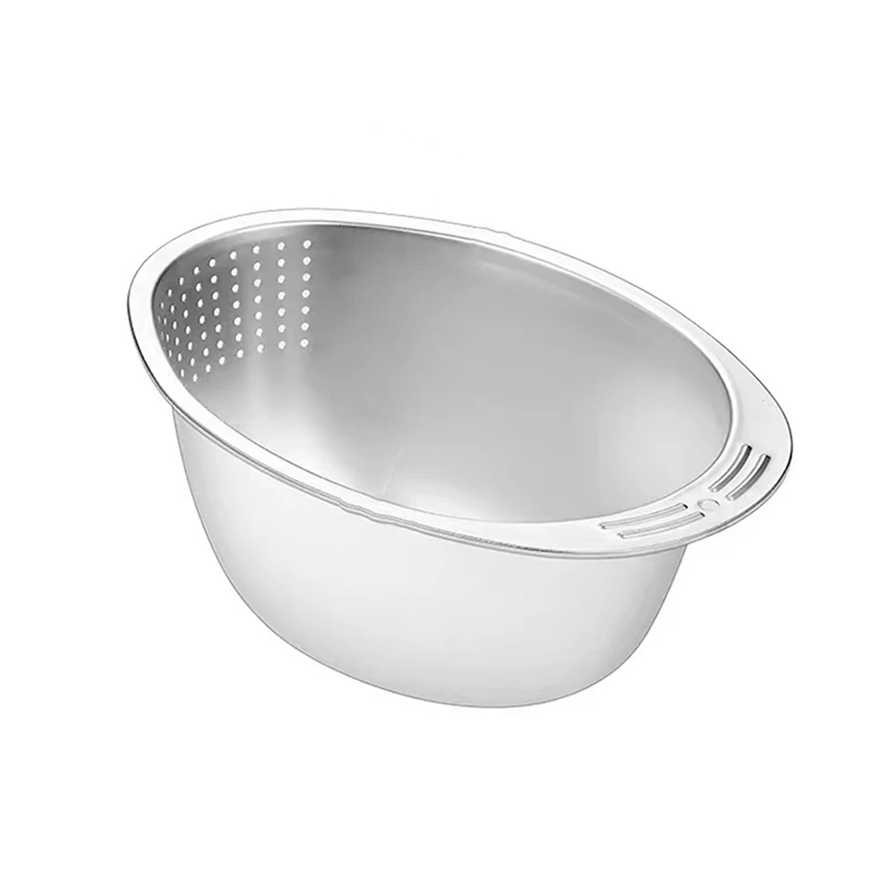 

Rice Washing Bowl Stainless Steel Drainage Basket Slanted Bottom Basin Colander Fruit And Vegetable Strainer Kitchen Tools ﻿