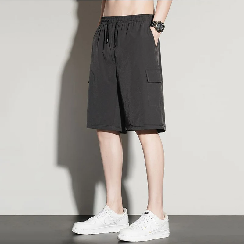 

Men Summer Daily Commute Short Pants Ice Silk Breathable Quick Drying Slacks Male Loose Straight Leg Plus Size Sweatpants