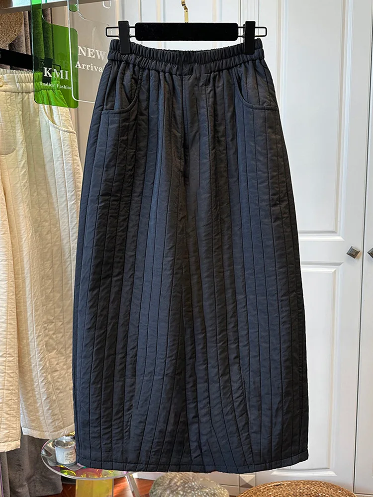 Warm Cotton Inserted Straight Cut Skirt Women's Half-length Skirt Elastic Waist Back Split  Color Winter New Style