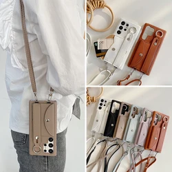 Wrist Strap Wallet Phone Case For Samsung Galaxy S26 S25 S24 S23 S22 S21 S20 Note 20 Ultra Plus Neck Lanyard Card Holder Bag