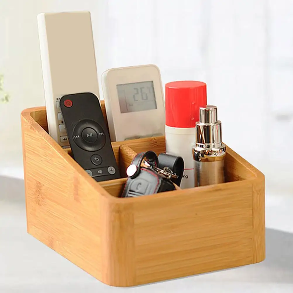 Bamboo Storage Box Pen Holder for Desk Makeup Organiser Wooden Brush Office Case Remote Control Organizer Bedroom Living Room