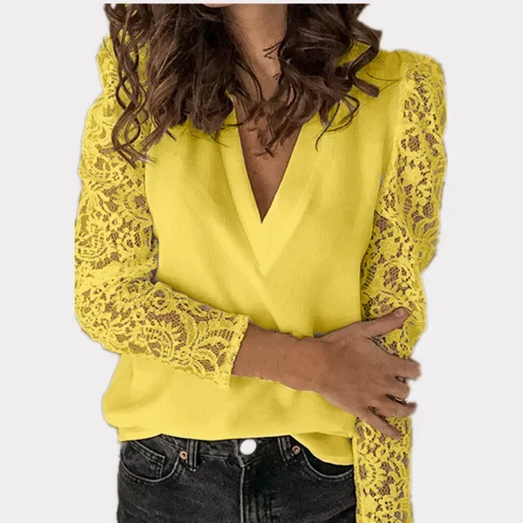 New Arrival Elegant Blouses Women Lace Tops Chic Women's Blouses Fashion Plus Size Woman Shirt V Neck Women Tops and Blouse