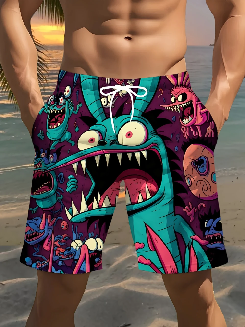 Celana Pendek Pantai Cetak Fashion Pria Baru 2025 Pakaian Nyaman Musim Panas Kasual Ringan Cetak Kartun Bola Basket Berkemah Gym Berenang