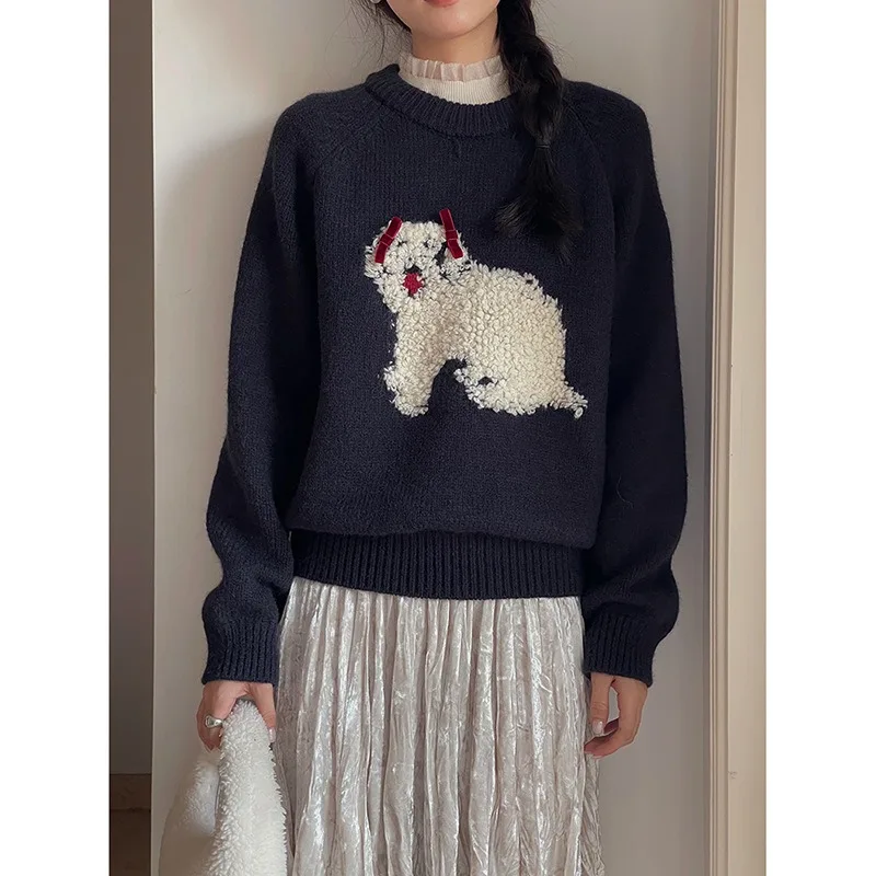 

2025 Autumn and Winter Three-dimensional Bow Sweater Autumn Knitted Sweater Top Women