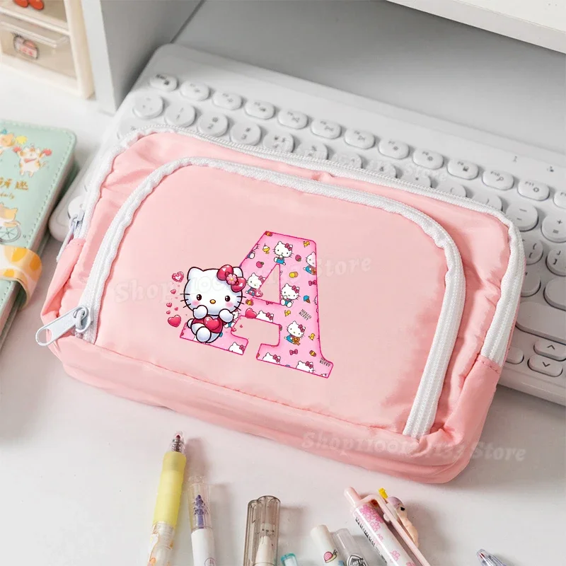 

Cute Kitty Kids Front Window Pencil Case Sanrio Letters Anime Printed Y2K Kawaii Girl Student Portable School Pen Stationery Bag