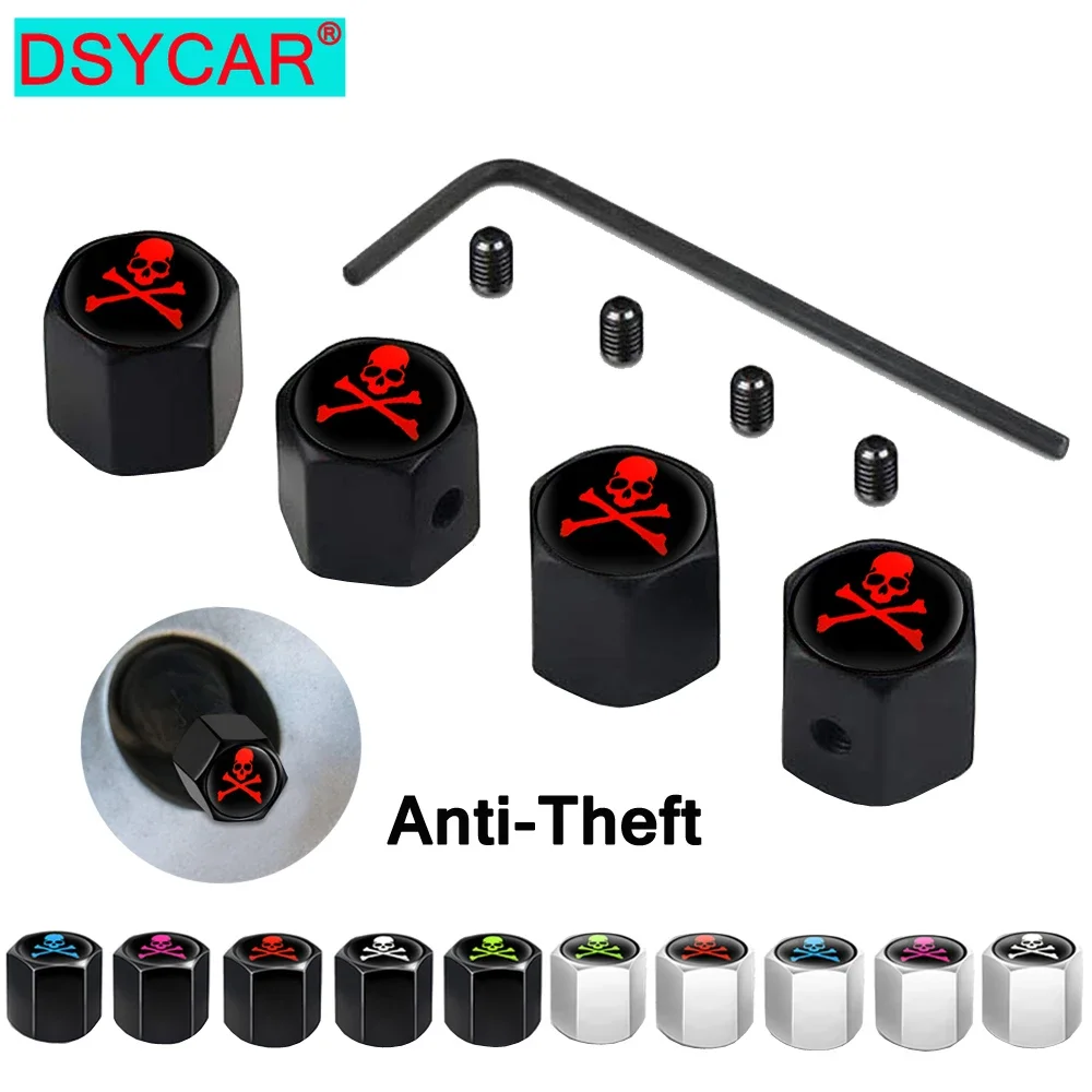 DSYCAR 4Pcs/Set Car Styling Zinc Alloy Anti-theft Skull Style Car Tire Valve Caps Wheel Tires Tire Stem Air Cap Airtight Covers