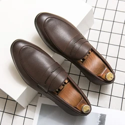 Men's Shoes Luxury Brand Dress Loafers Slip-on Driving Shoes Fashion British Style Men Leather Shoes Moccasins Comfy Party Flats