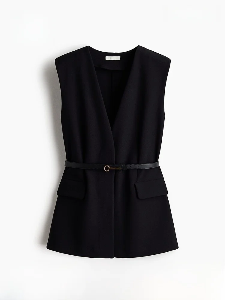 

H&M Spring New Women's Belted Vest 32305 Busin Sle Outerwear Regular Length Polyester And Spandex Blend