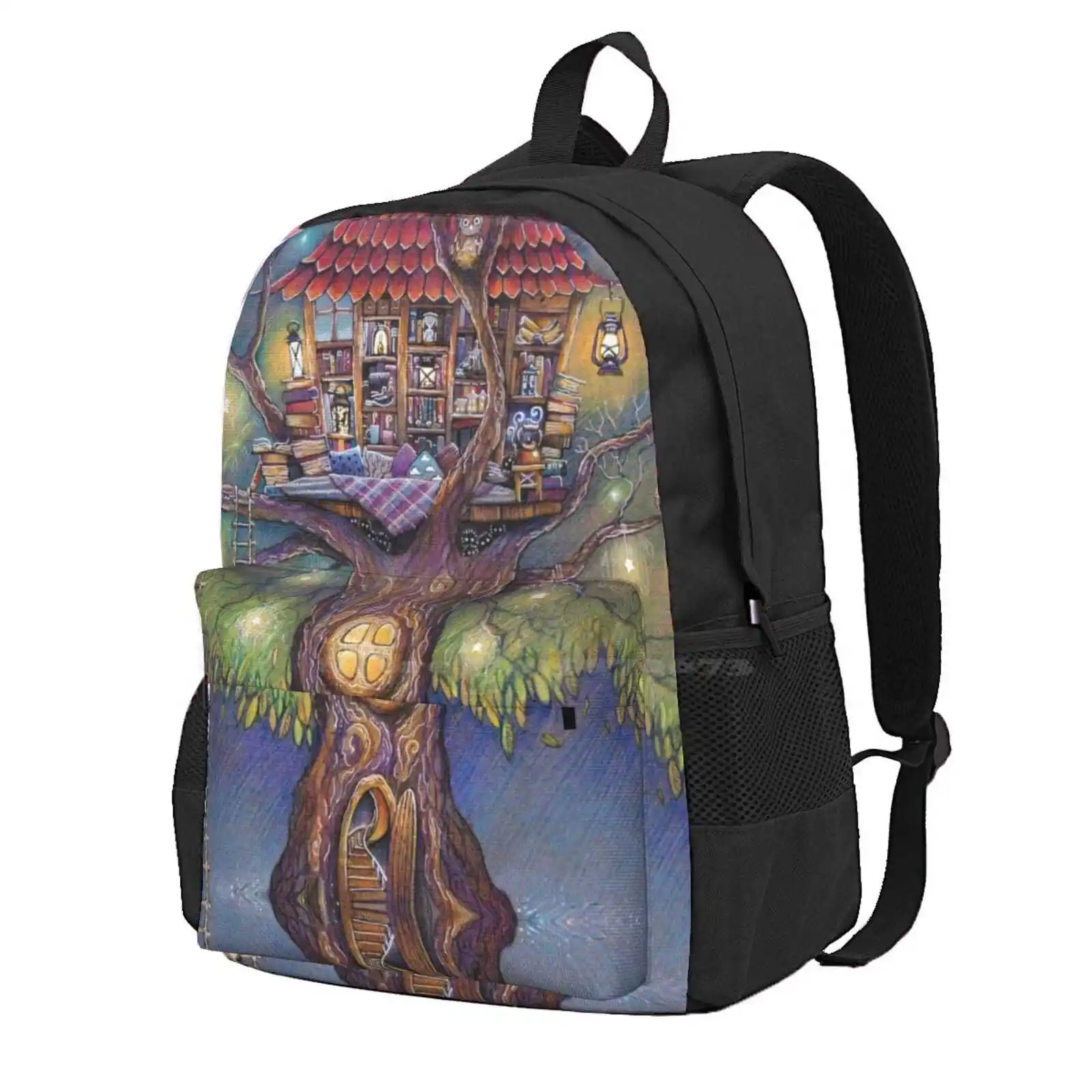 Tree House Hot Sale Schoolbag Backpack Fashion Bags Tree House Lanctern Light Stars Magic Tea Time Cosy Dog Summer Spring Green