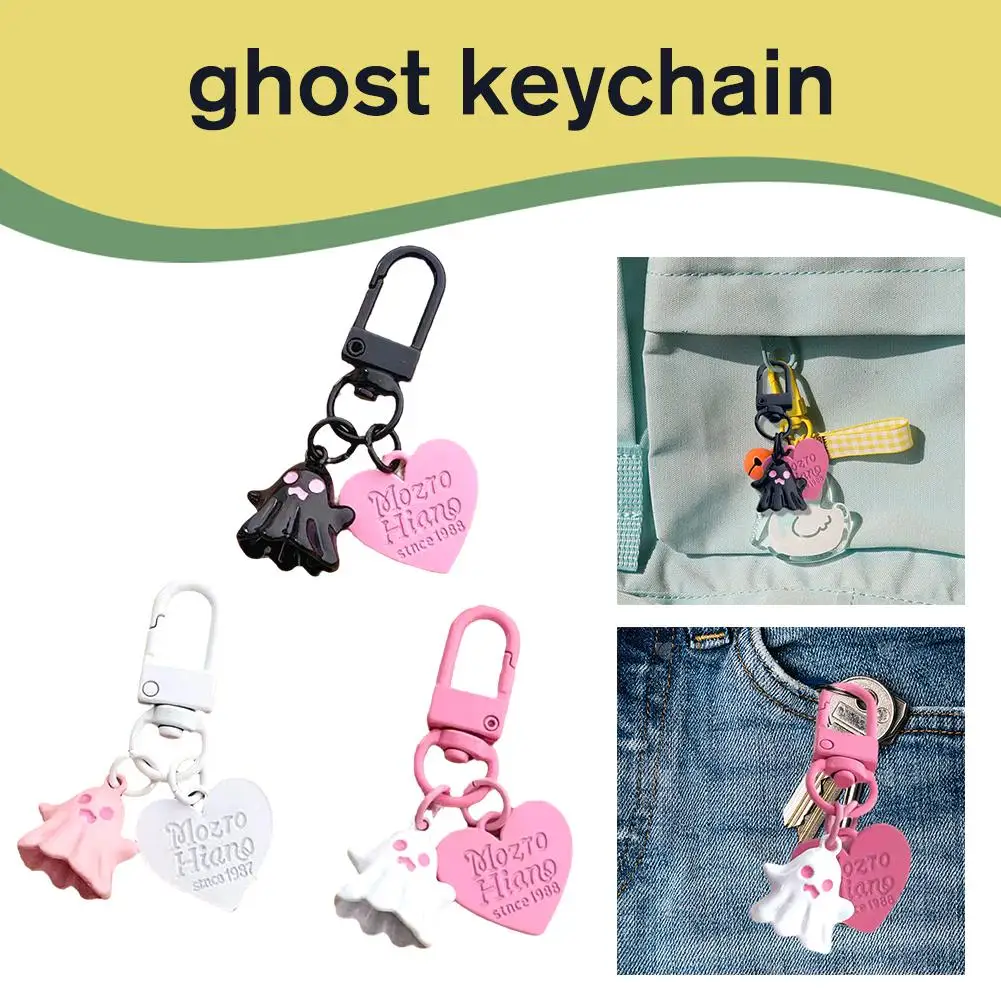 Cute Personality Sweet And Cool Little Ghost Keychain Pink My Spook Buckle Me And Round Love Ghost Black Pendant Beloved S2U7