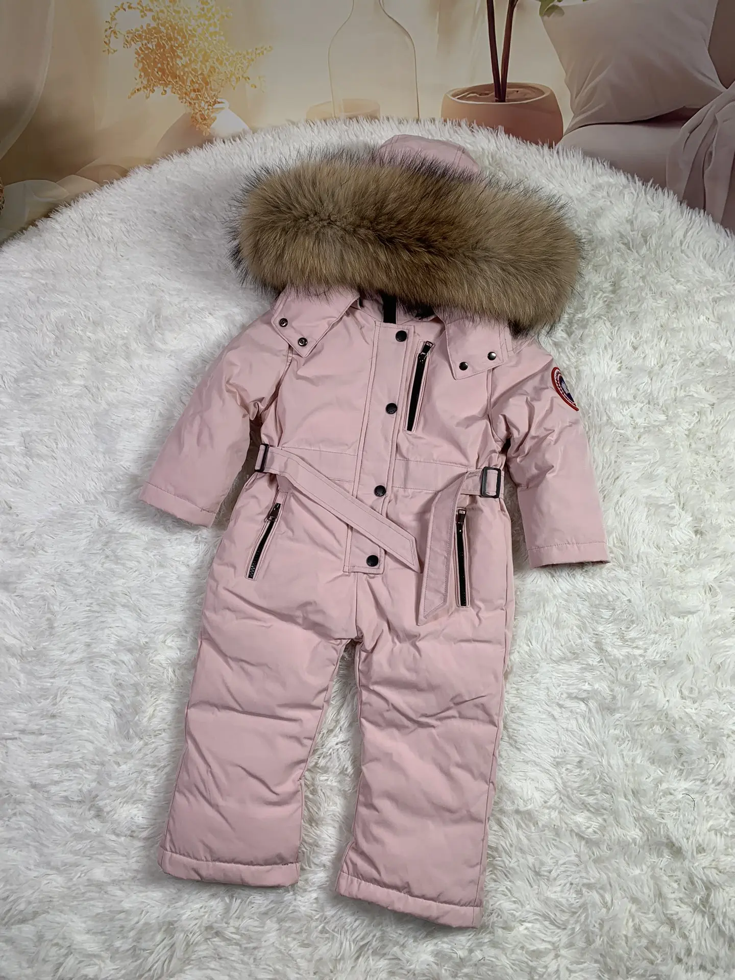 75-155cm 2024 Winter baby down coat duck down suit outerwear Fur overalls children's Snowsuit down coats Child jumpsuit romper