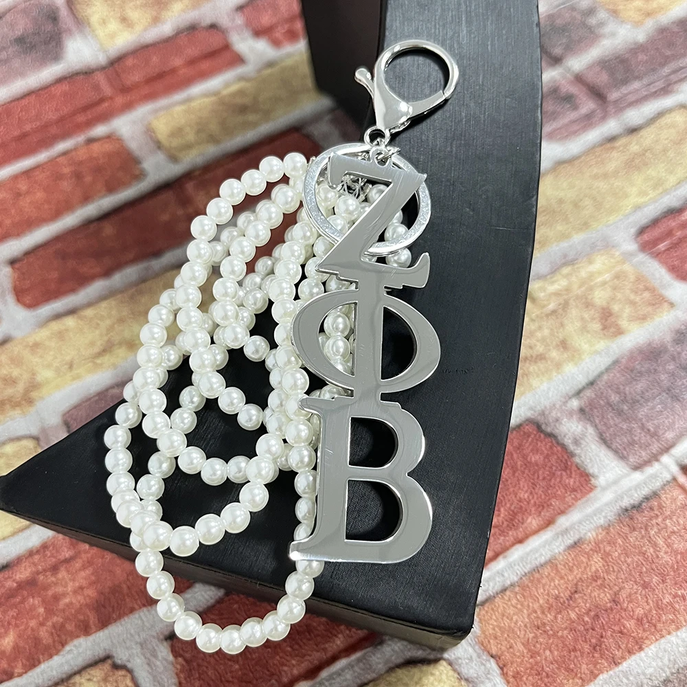 Greek Large Size Stainless Steel Sorority Logo Pearl ZETA Keychain