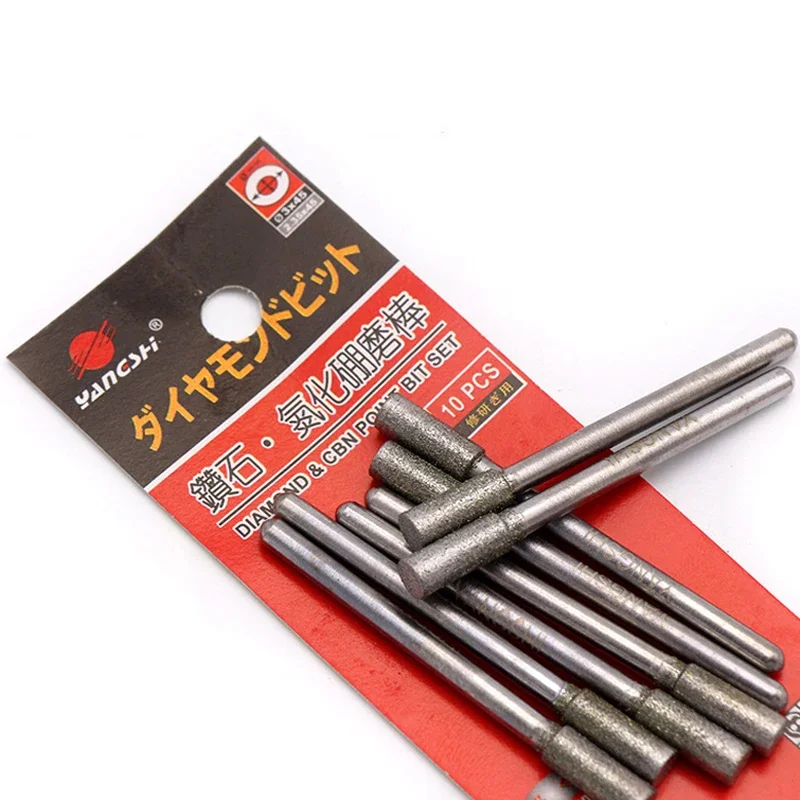 5 pz 1-10mm Diamante e CBN Testa di Rettifica Burr Point 3mm Gambo Intagliare Punte Per Incisione Testa Piatta Cilindrica per Dremel Rotary Too