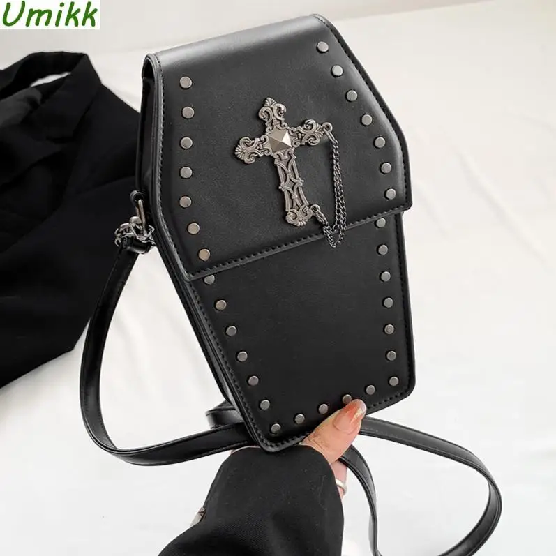 Novelty Coffin Shape Purses Halloween Cartoon Gothic Crossbody Bags PU Leather Women's Cell Phone Bag Cosplay New Lolita Satchel