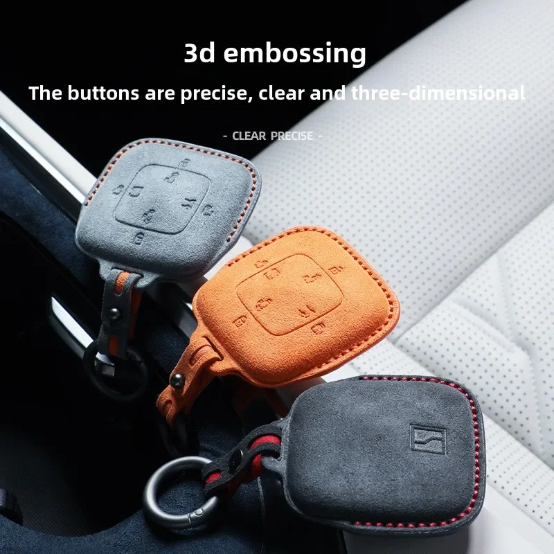 For ZEEKR 009Alcantara Flip Fur Three-dimensional Key Bag Car Remote Control Key Protective Cover Accessories Auto Supplies