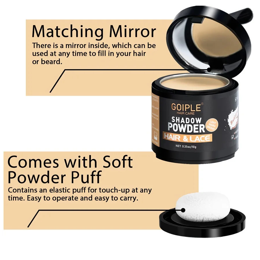 GOIPLE 10g Hairline Shadow Powder Hair Beard and Eyebrow Color Fill,Hair Root Complementary Colors Makeup Powders for Men Women