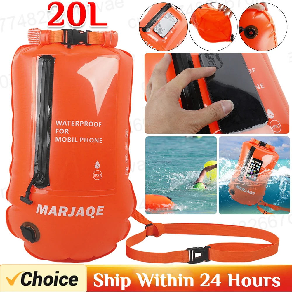 20L Gonfiabile Aperto Boa di Nuoto PVC Traino Galleggiante Sacchetto Asciutto Addensato Galleggiante Airbag Doppio Airbag Con Cinghia Cintura Per Lo Sport