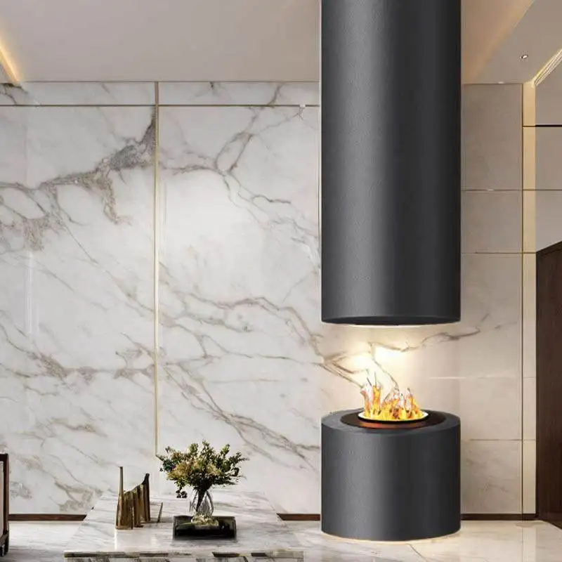 Custom Hanging Fireplace Suspended Ring Cylindrical Art Alcohol 3D Atomization Electronic Simulation Flame Decoration Household