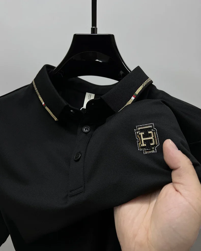 Summer high-end brand short sleeve men\'s POLO shirt new fashionable three-dimensional badge breathable ice silk casual T-shirt