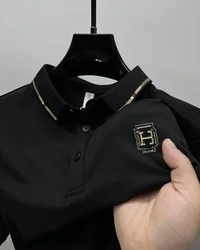 Summer high-end brand short sleeve men's POLO shirt new fashionable three-dimensional badge breathable ice silk casual T-shirt