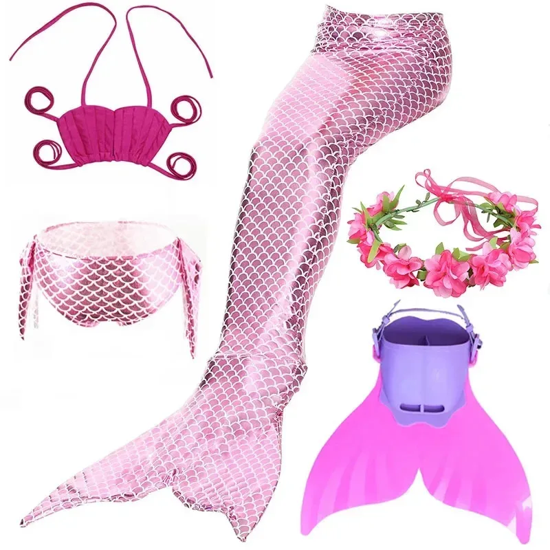 PrettyGirl เด็กว่ายน้ําหางนางเงือกสําหรับสาวชุดว่ายน้ําบิกินี่ชุดว่ายน้ําชุดนางเงือกคอสเพลย์เครื่องแต่งกายสามารถเพิ่ม Monofin