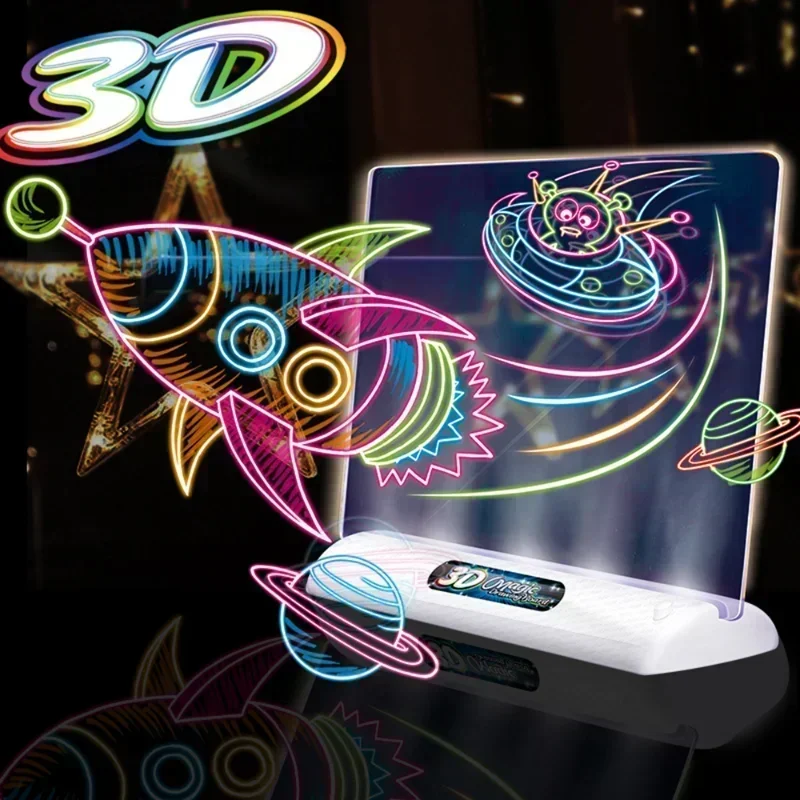 3D Magic Drawing Board LED Glow with Foundation,Light Up Painting Writing Tablet Educational Toys Birthday Gifts For Kids