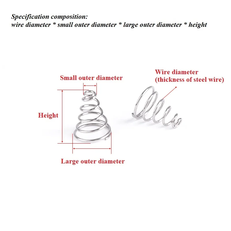 Nickel Plating Tower Springs Wire Diameter 0.4/0.5/0.6/0.7mm Conical Cone Compression Pressure Springs New Listing