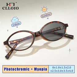 CLLOIO Retro Photochromic Myopia Glasses Women Oval Small Frame Customization Glasses Autumn Winter Ambience Reading Glasses