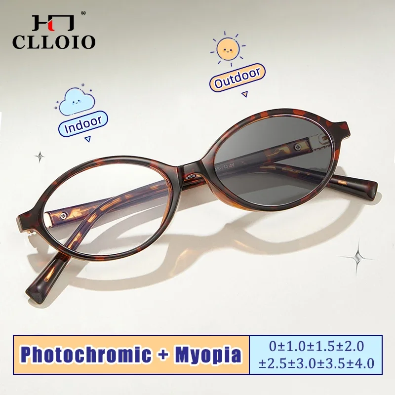 CLLOIO Retro Photochromic Myopia Glasses Women Oval Small Frame Customization Glasses Autumn Winter Ambience Reading Glasses