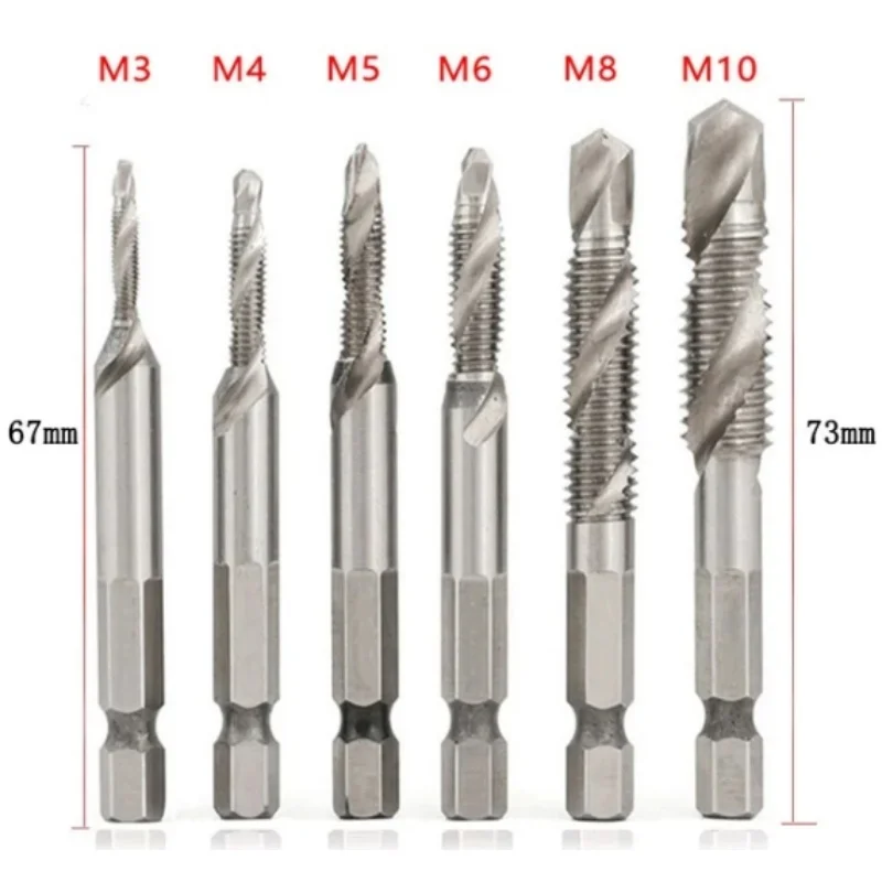 1/6 pezzi set di punte da trapano per maschi codolo esagonale placcato in titanio HSS punta per filettatura macchina per viti rubinetto composto M3 M4 M5 M6 M8 M10 utensili manuali
