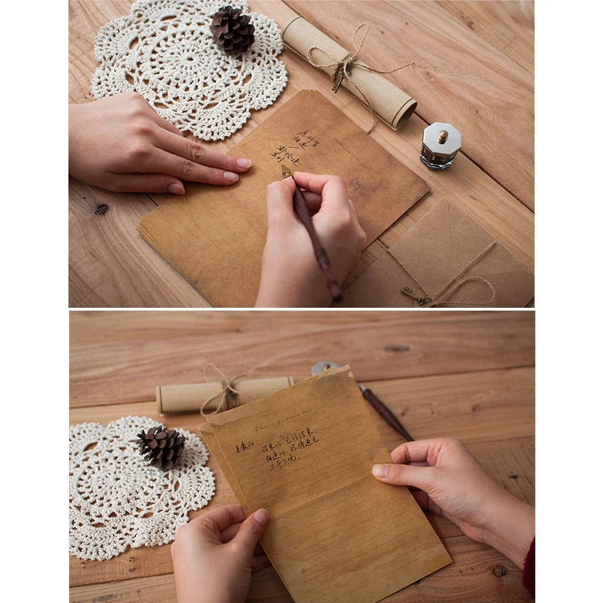 AA84 12 Pcs Vintage Kraft Paper Writing Paper European Style Paper for Letter Writing Letter Paper Stationery, Number 3