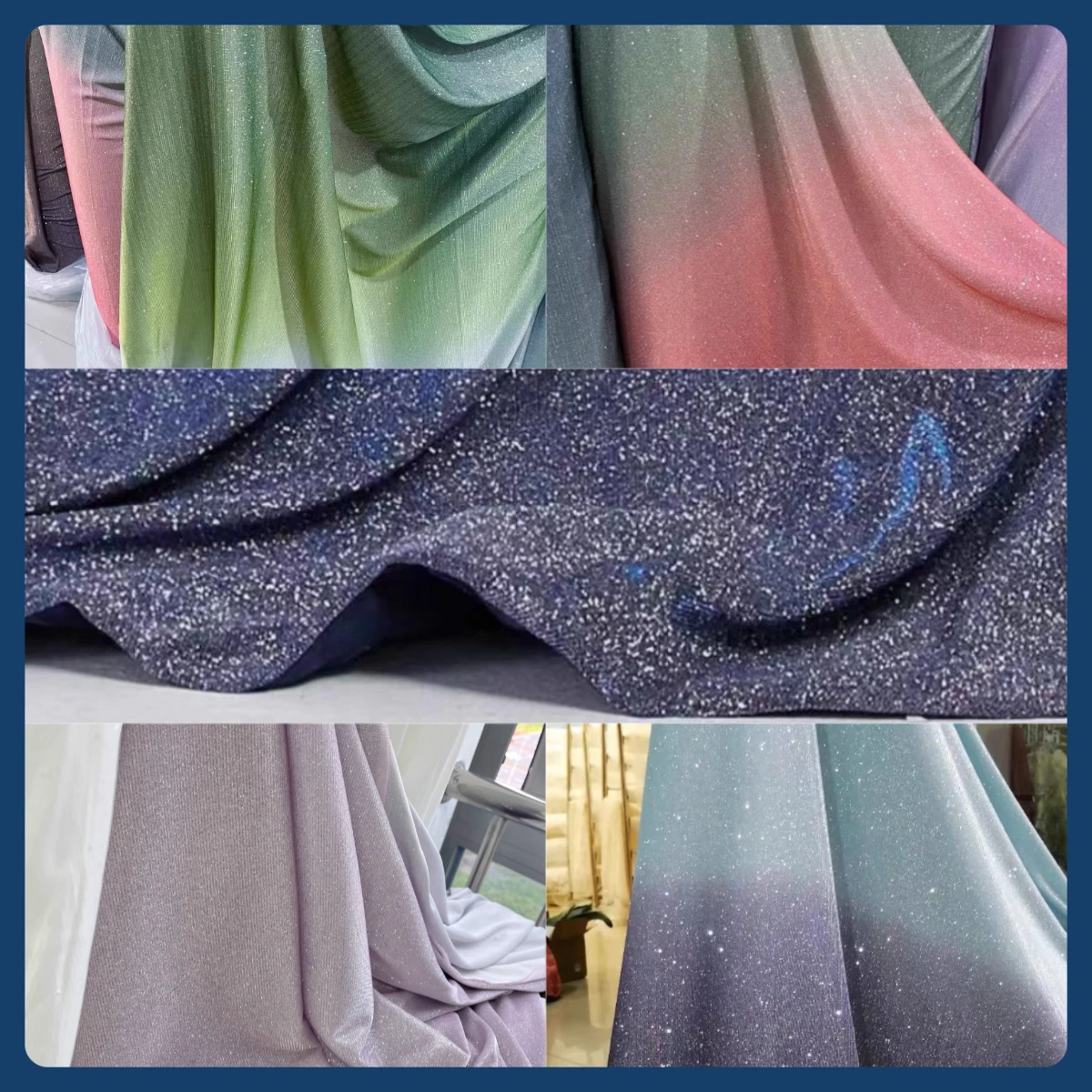 

Elastic gradient shimmer fabric with subtle sparkle for performance dress wedding gown evening wear costume design DIY sewing