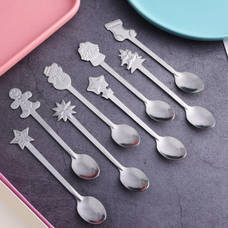 

Stainless Steel Christmas Spoon Christmas Gift Snowman Coffee Spoon Dessert Tea Scoop Children Drinking Small Gift Tableware