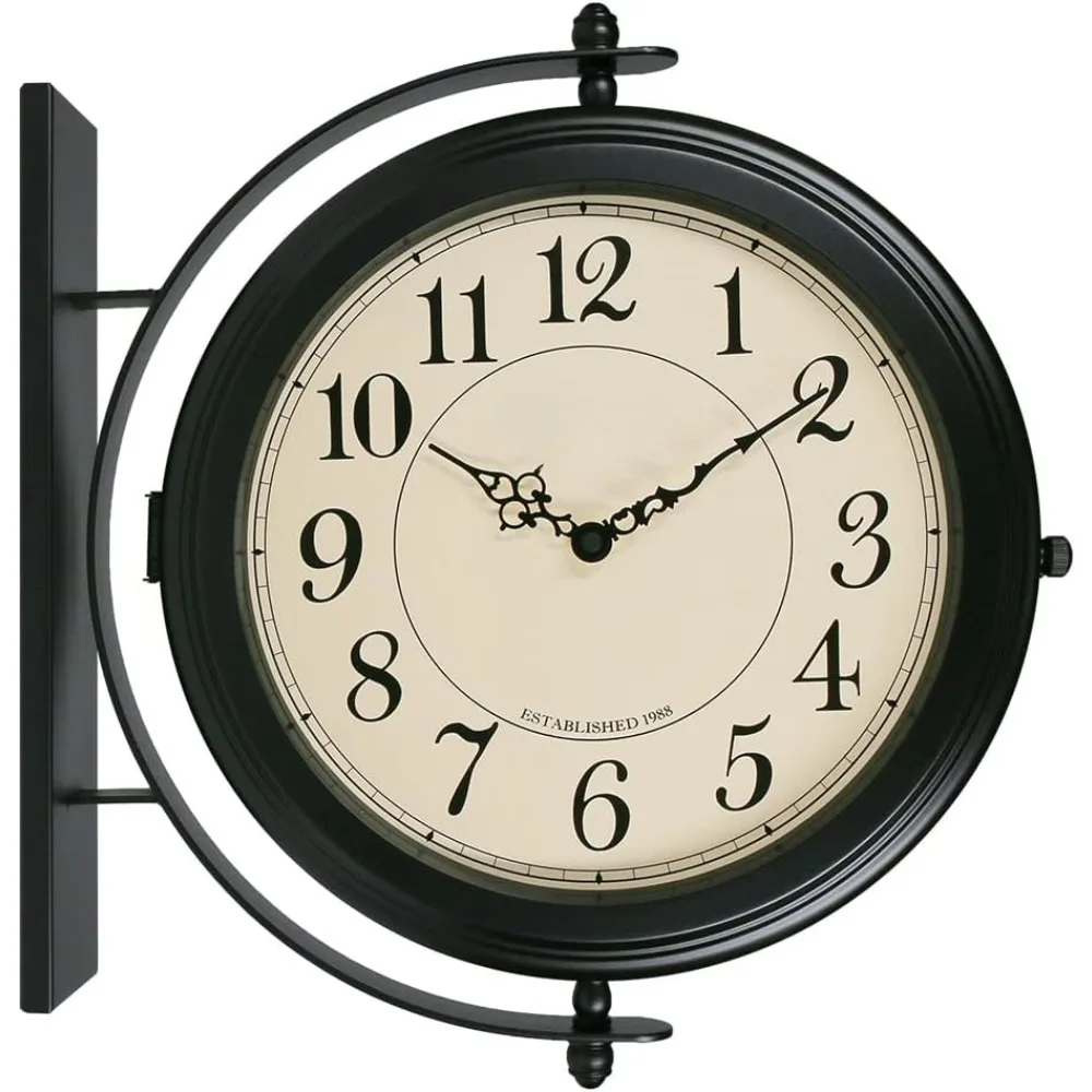 16-Inch Double Sided Metal Wall Clock with Black Frame.Sturdy Frame,Easy Read,Garden,Home Décor,Indoor,Outdoor,Farmhouse,Yard