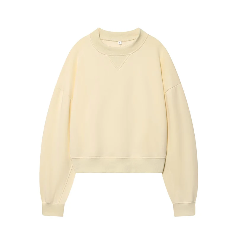 

Spring 2026 Women Solid Long Sleeve O Neck Loose Crop Sweatshirt Casual Pullover Tops