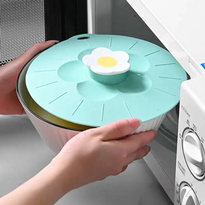 Silicone Flower Shape Handle Food Wrap Microwave Bowl Cover Dustproof Fresh Keeping Cooking Pot Pan Lid Reusable Kitchen Gadgets view 5