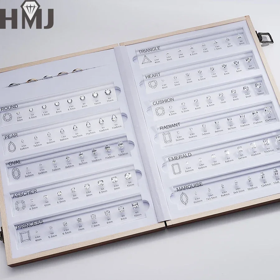 Customize Comparison Chart Set Ring Size Reference All Shapes Gemstones 5A Cubic Zirconia Diamond Carat Chart for Jewelry Store