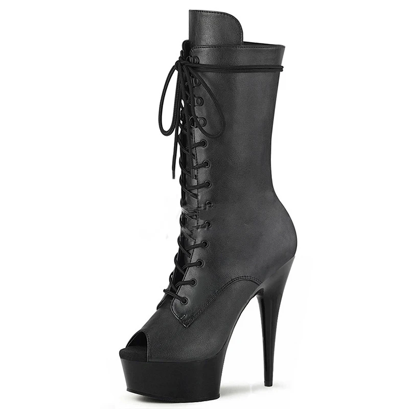 

15cm high heel pole dance boots stiletto lace up model catwalk stage tall large size boots high heel short boots