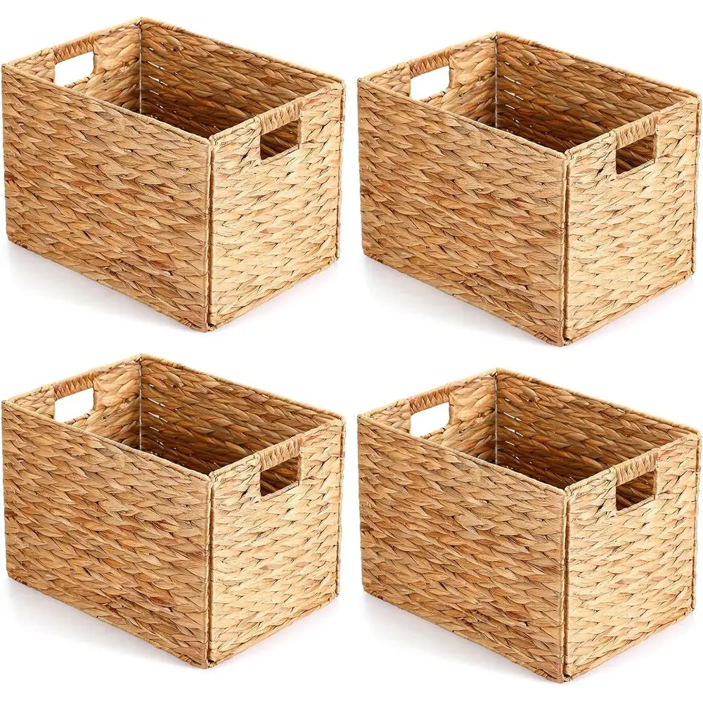 

Корзины для хранения гиацинта ручной работы с ручками, складные плетеные органайзеры для дома, 16x11x11, натуральные