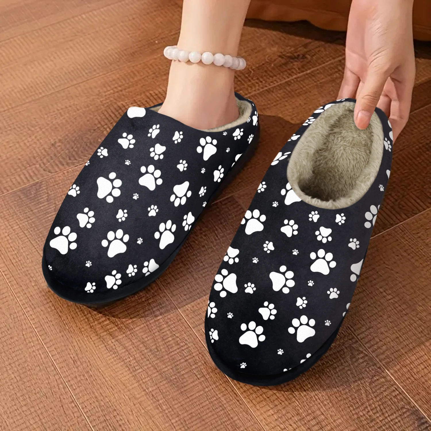 Cute Dog Tracks Indoor/Outdoor Slippers, Soft Memory Foam House slippers, Comfy Fuzzy House Shoes, Wenter Warm Bedroom Slippers