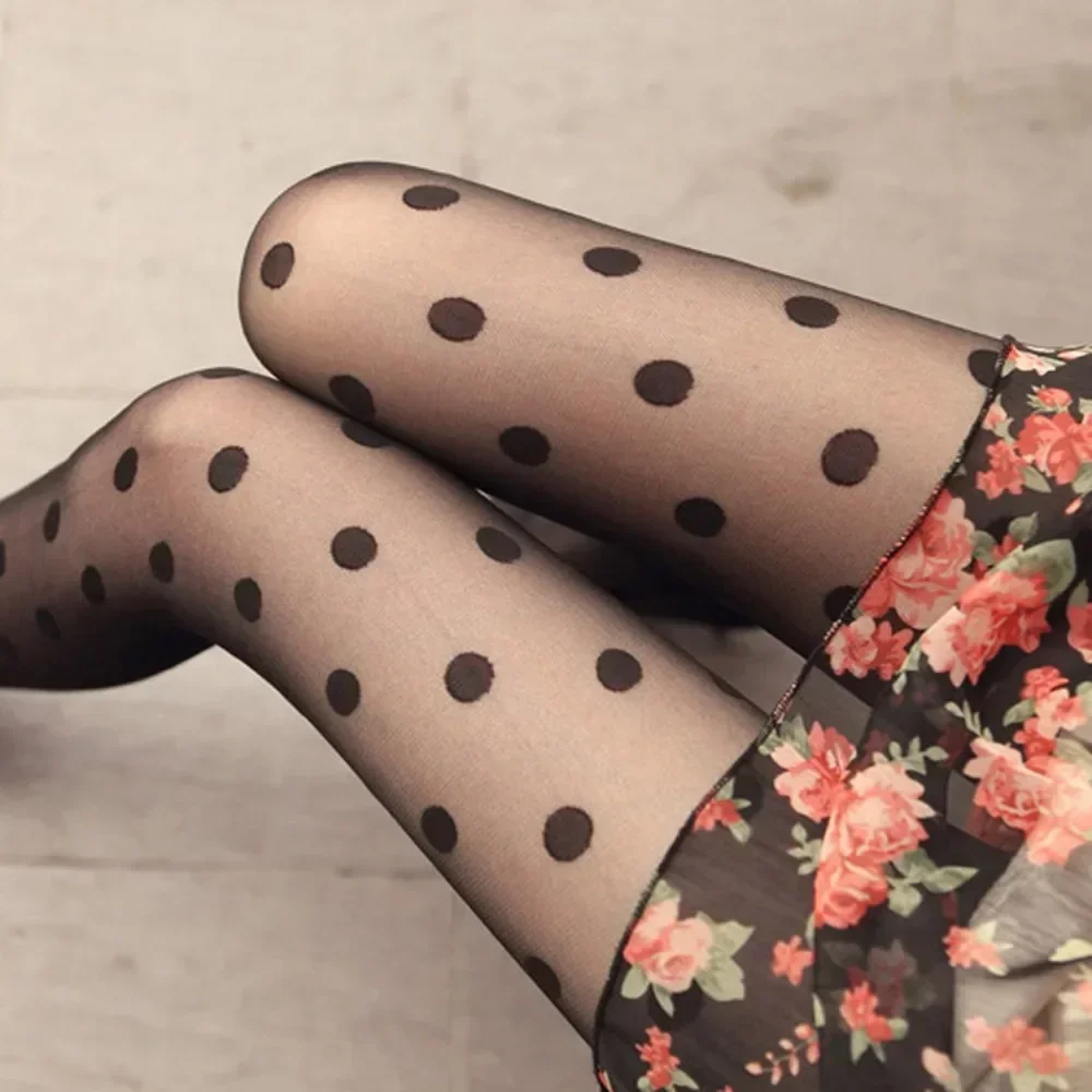 Collants à pois pour femmes, lingerie en nylon ultra-mince, bas de cuisse haute, bonneterie féminine, bas de corps