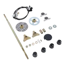 29in Go Kart Rear Live Axle Assembly Kit Axle Sprocket Chain Brake Disc Caliper Wheel Hubs Replacement for 50cc 70cc 90cc ATV Qu
