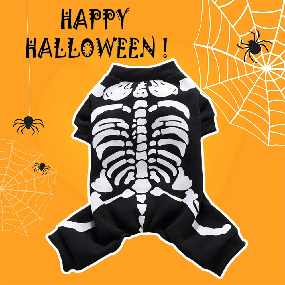 Halloween Skeleton Dog Costumes Pet Clothes Apparel Puppies Small Medium Dogs Cats Winter Warm Holiday Party Pet Clothes ﻿