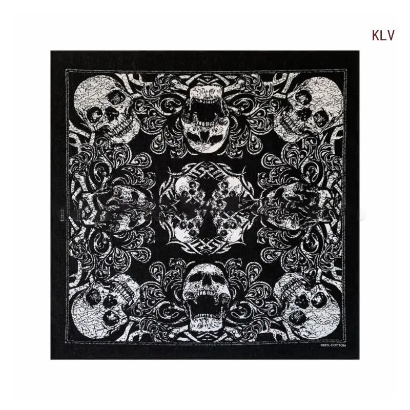 Halloween Skull Scarf for Women Men Scary Neckerchief Breathable Scarves Head Bandannas Square Headband for Party 55cm