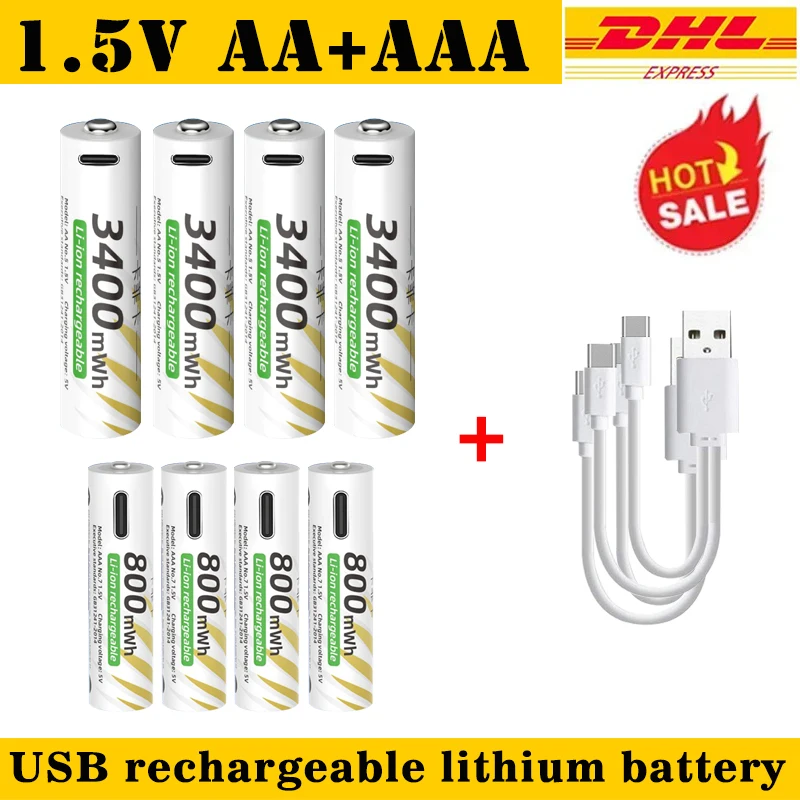 تعزيز كبير بطاريات ليثيوم أيون AAA وAA قابلة للشحن USB ليثيوم أيون 3400mWh 1.5V AA + 800mWh 1.5V AAA بطارية النقل الجوي