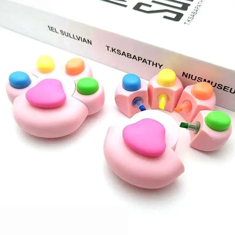 

1Pcs Animal-shaped Kawaii Office School Supplies Cat-paw Highlighter Cute And Colorful Marker Student Key Point Marking Pen