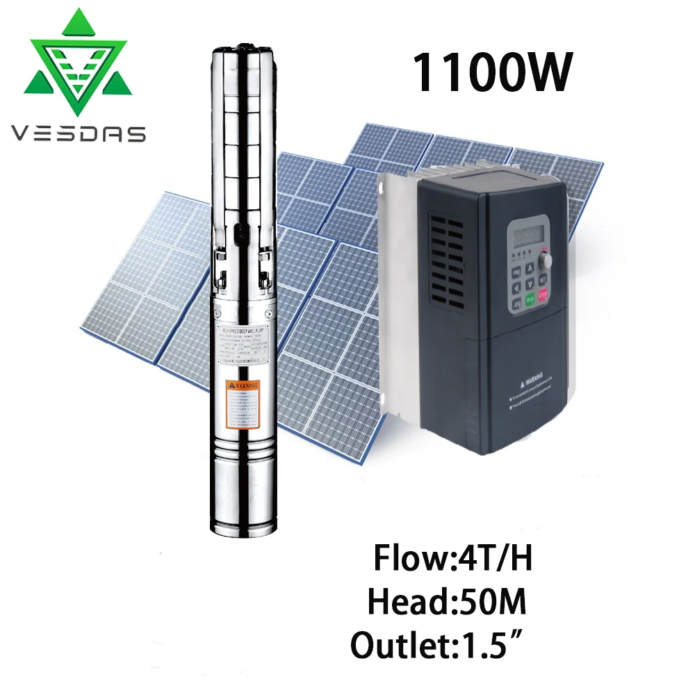 

1100W AC200V DC 300V Stainless steel,Outlet1.5" 50M Head 4T/H Solar Deep Well Water Pump External Controller,DC Brushless